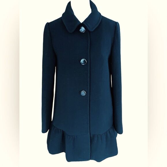 Kate Spade wool blend peplum ruffled button front coat in black Size XSmall - Picture 1 of 11